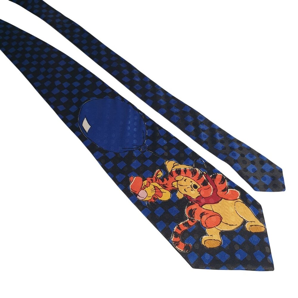 Pooh Necktie Blue Black Checkered Tie Winnie Tigger Balloon Disney Novelty Gift